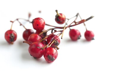 Common hawthorn berries closeup on white background : Generative AI
