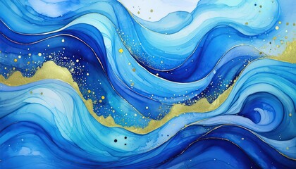 blue Abstract wave watercolor background and alcohol ink painting for design in luxury design