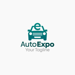 Illustration Vector Graphic Logo of Auto Expo. Merging Concepts of Initial Alphabet E and Car Shape. Good for business, startup, company logo