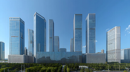 Obraz premium Modern Majesty: Beijing's Business District Bathed in Light