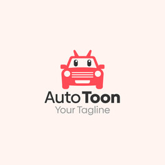 Illustration Vector Graphic Logo of Auto Toon. Merging Concepts of a Face Cartoon and Car Shape. Good for business, startup, company logo