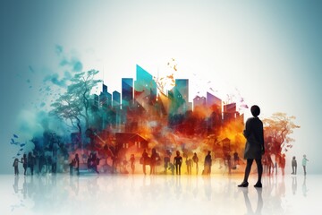 Abstract Urban Scene with Diverse People and Colors
