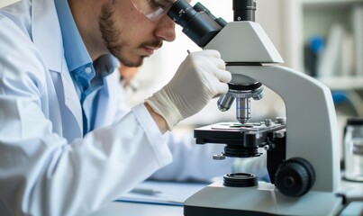 Medical Professional Examining Tissue Samples Under Microscope
