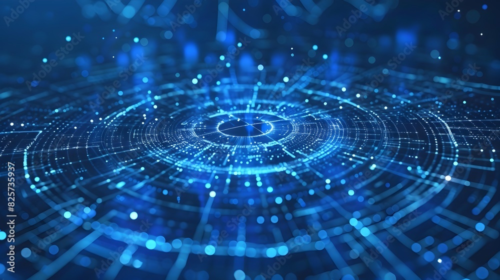 Poster futuristic digital technology network with glowing particles and data streams in a cyberspace univer