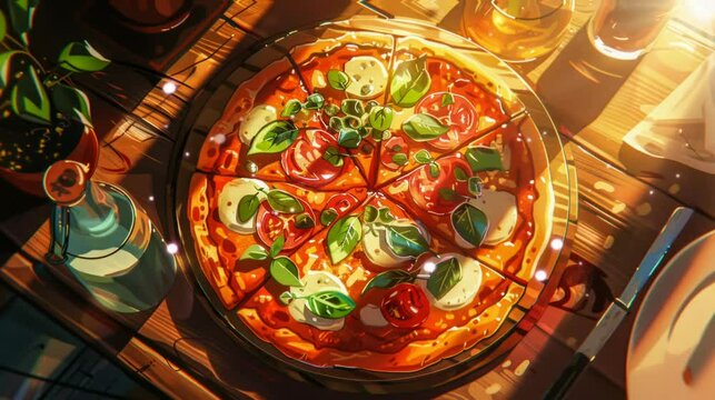 pizza with lots of toppings on it. Virtual 4K video animation background with looping time lapse with very smooth graphics.