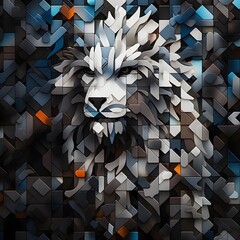 Abstract mosaic wild lion portrait