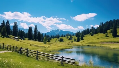 A stunning spring day landscaping views of fertile land surrounded beautiful green vegetation, wide stretches of hills and mountains with clear skies in spring