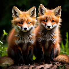 Fototapeta premium two red foxes kits