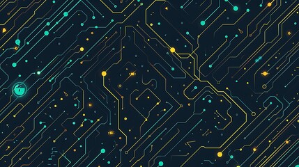 Digital Circuit Board Treasure Map - Cartoon Style Website Background Illustration