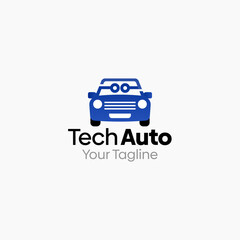 Illustration Vector Graphic Logo of Tech Auto. Merging Concepts of a IT Circuit and Car Shape. Good for business, startup, company logo