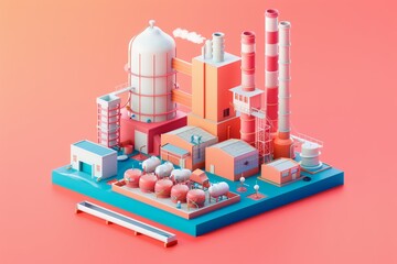 3d illustration of a cityscape with many buildings and factories