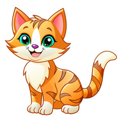Obraz premium A cheerful and cute orange cat with green eyes, big ears, and a happy expression, standing confidently on its four legs, exuding charm and playfulness.
