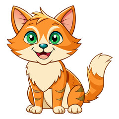 A cheerful and cute orange cat with green eyes, big ears, and a happy expression, standing confidently on its four legs, exuding charm and playfulness.