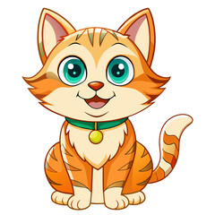 Fototapeta premium A cheerful and cute orange cat with green eyes, big ears, and a happy expression, standing confidently on its four legs, exuding charm and playfulness.