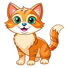 A cheerful and cute orange cat with green eyes, big ears, and a happy expression, standing confidently on its four legs, exuding charm and playfulness.