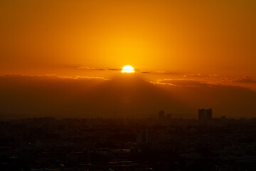 夕日と富士山