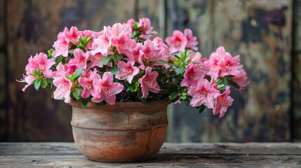 The beauty of a pink azalea or Rhododendron plant in full bloom 