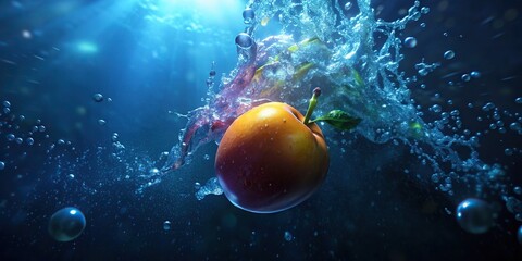 Juicy fruit being splashed with water against an underwater background
