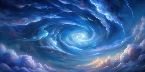 Swirling clouds in a hypnotic motion against a sky-blue background