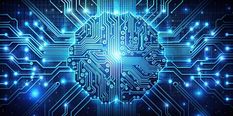 Innovative artificial intelligence concept with circuit board patterns and binary code on technology background