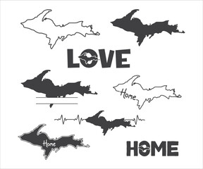 Print Michigan Upper Peninsula map, Michigan Map, Michigan Uppe, Michigan, Gift T-shirt design, and Cut Files for Crafters