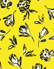 Fototapeta premium Big flowers pattern, upscale floral pattern. graphical textures floral, trendy colors pattern , flowers background with leaves. vector illustration.