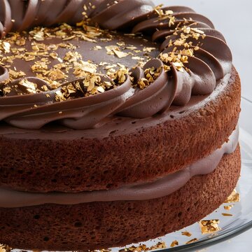 Chocolate cake with sparkling gold flakes