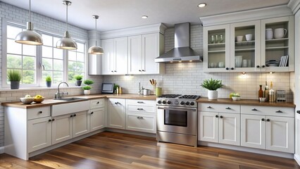 Simplistic kitchen with white cabinets, stainless steel appliances, and clutter-free countertops