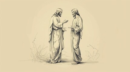 Obraz premium Guidance and Support: Jesus with Person Facing Decision, Biblical Illustration Highlighting His Care