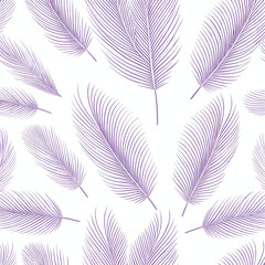 Seamless tile pattern of abstract feather lines on a pale lavender background