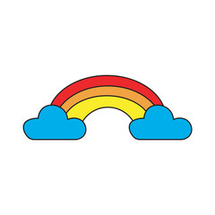 Multicolored rainbow with clouds sign