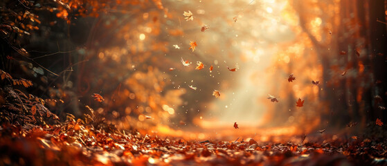 Golden autumn leaves hanging from a branch with a soft bokeh background. Generate AI