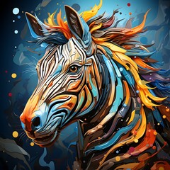 Abstract colorful mosaic zebra portrait