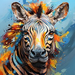 Abstract colorful mosaic zebra portrait