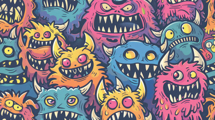 Angry Cute Monster Doodles in Bright Colors