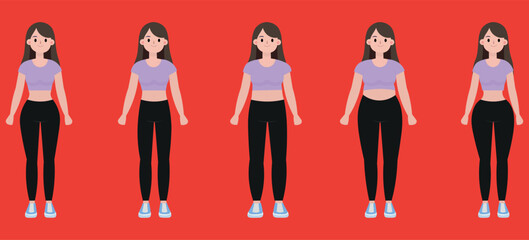 Fototapeta premium Woman body shape types: pear, apple, square, inverted triangle, hourglass