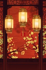 Traditional holiday background in Asian style. Chinese Mid-Autumn Festival, Happy New Year. spring festival Asian decor for lunar new year
