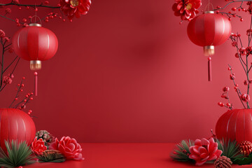 Obraz premium Traditional holiday background in Asian style. Chinese Mid-Autumn Festival, Happy New Year. spring festival Asian decor for lunar new year