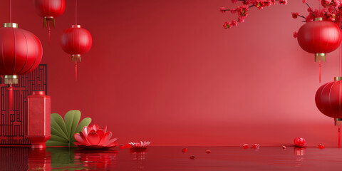 Obraz premium Traditional holiday background in Asian style. Chinese Mid-Autumn Festival, Happy New Year. spring festival Asian decor for lunar new year