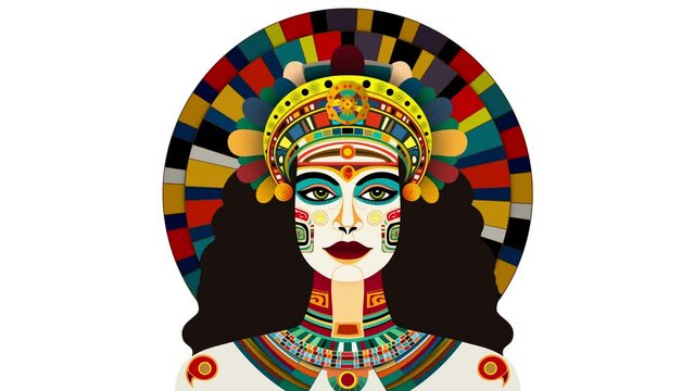 Portrait of a aztec woman warrior, Fashion design art Aztec Maya Inca female face, Ancient Aztec, Inca, Maya, Pre classic Maya Hairstyles, Makeup of ancient people in South America, abstract geometric
