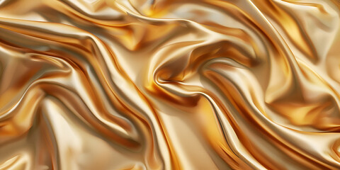 Beautiful golden silk fabric texture wavy lines background . 