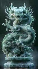 Majestic Jade Sculpture with Intricate Symbolic Carvings and Radiant Hues in Elegant Meditative Pose