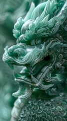 Majestic Jade Sculpture with Intricate Symbolic Carvings and Radiant Hues,Exuding a Contemplative Meditative Aura in CGI Clarity