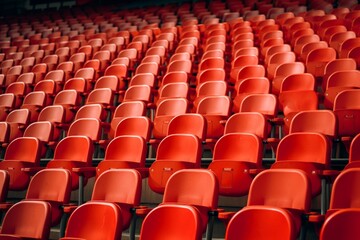 Naklejka premium Orange Tribune Chairs in Stadium for Fans, Outdoor Sports Arena Seating