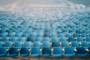 Naklejka premium Empty Stadium with Blue Audience Chairs