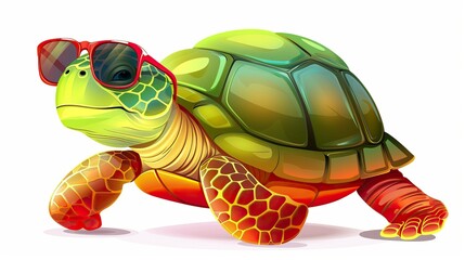 Cartoon colorful turtle with sunglasses on white background