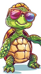 Fototapeta premium Cartoon colorful turtle with sunglasses on white background