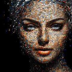 Abstract mosaic portrait of a woman