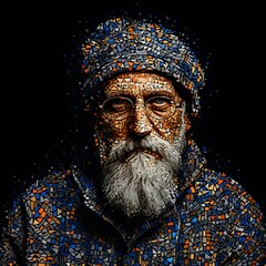 Abstract mosaic portrait of old man