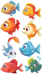 Cartoon baby fish set, vector illustration of a fish 